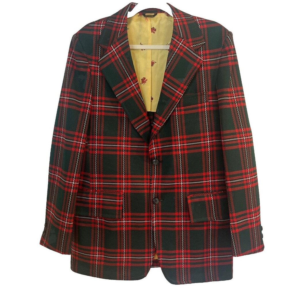 Vintage Red And Green Plaid Mens Blazer Sz 39 Long Made In USA